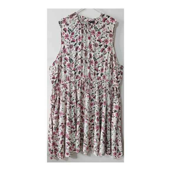 Torrid Challis Hi-Low Dress Size 5X Floral Sleeveless Pockets Pink White Stretch - Picture 3 of 7